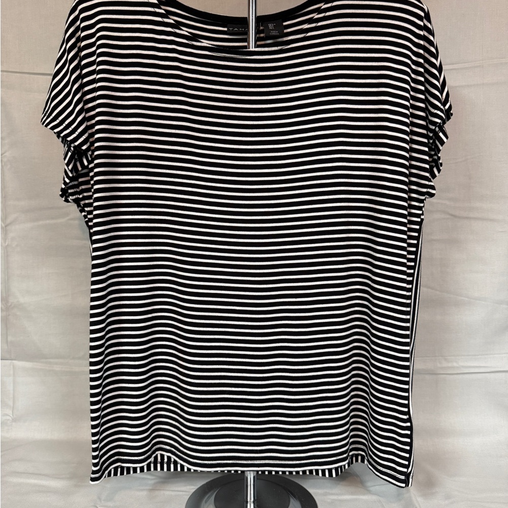Tahari Black and White Striped Women's Top Size Large